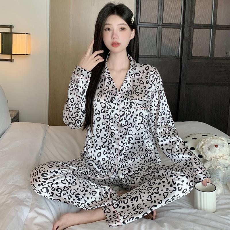 Star Print Ice Silk Women Spring And Autumn Pajamas Long Sleeves High-End Fashion Loungewear Suit