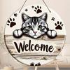 2D Flat Wooden Welcome Sign, A Minimalist Cat-Themed Home Decor Hanging Ornament, Nurseries, Vintage Home Decor Wall for Bar Kitchen