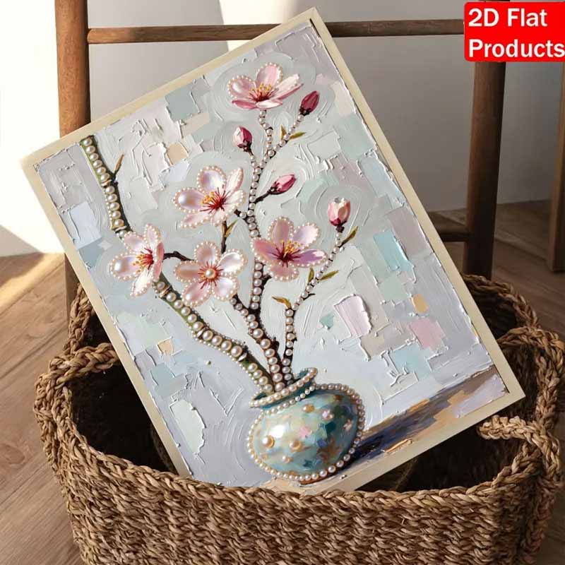 DIY Pearl Painting Canvas Floral Design Shiny 3D Bead Art Kit Creative Leisure Craft for Living Room Wall Decor