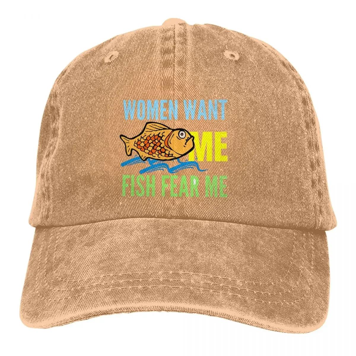 

Women Want Me Fish Fear Me Baseball Cap Men Cowboy Hats Women Visor Protection Snapback Fishing Caps Adjustable світло-сірий колір