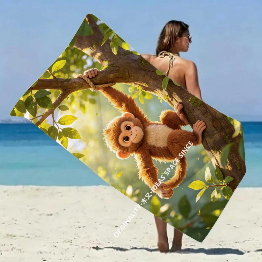 Cute Monkey Hanging Beach Towel Patterned Sunscreen And Windproof Suitable For Swimming Pool Camping Travel