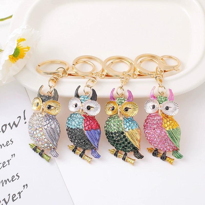 Cute Owl Crystal Rhinestones Crsytal Car Bag Keys Exquisite Pendant Cartoon Trendy Animal Key Chains Bag Charm