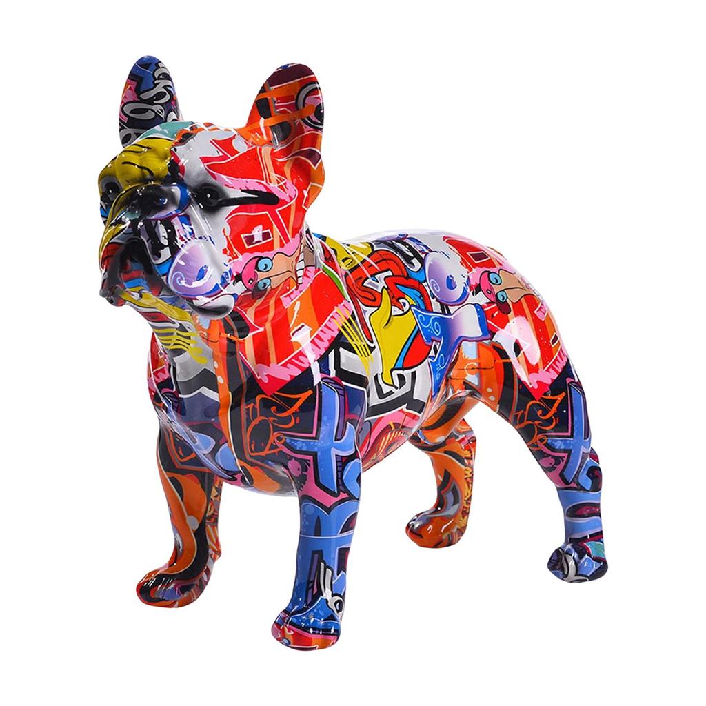 Modern Graffiti Bulldog Statue Resin Animal Decoration Art Figurine for Entryway Office Home Decor