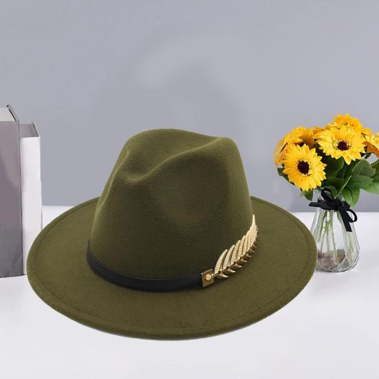 Jazz Hat Unisex Comfortable Breathable Big Brim Leaf Belt Decor Decorative Gentlemen British Style Royal Derby Hat Headwear