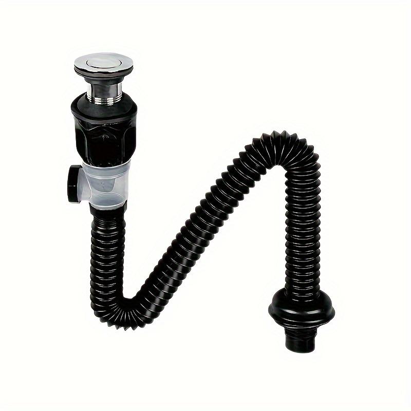Bathroom Sink Drain Kit with Expandable P-Bend Pipe Can Be Installed Straight or Sideways- Durable Stainless Steel