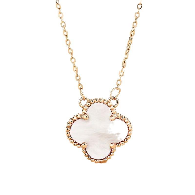 

Жіноче намисто з червоної білої мушлі з чотирма листами конюшини Новий легкий розкішний нішевий дизайн Висококласний темперамент