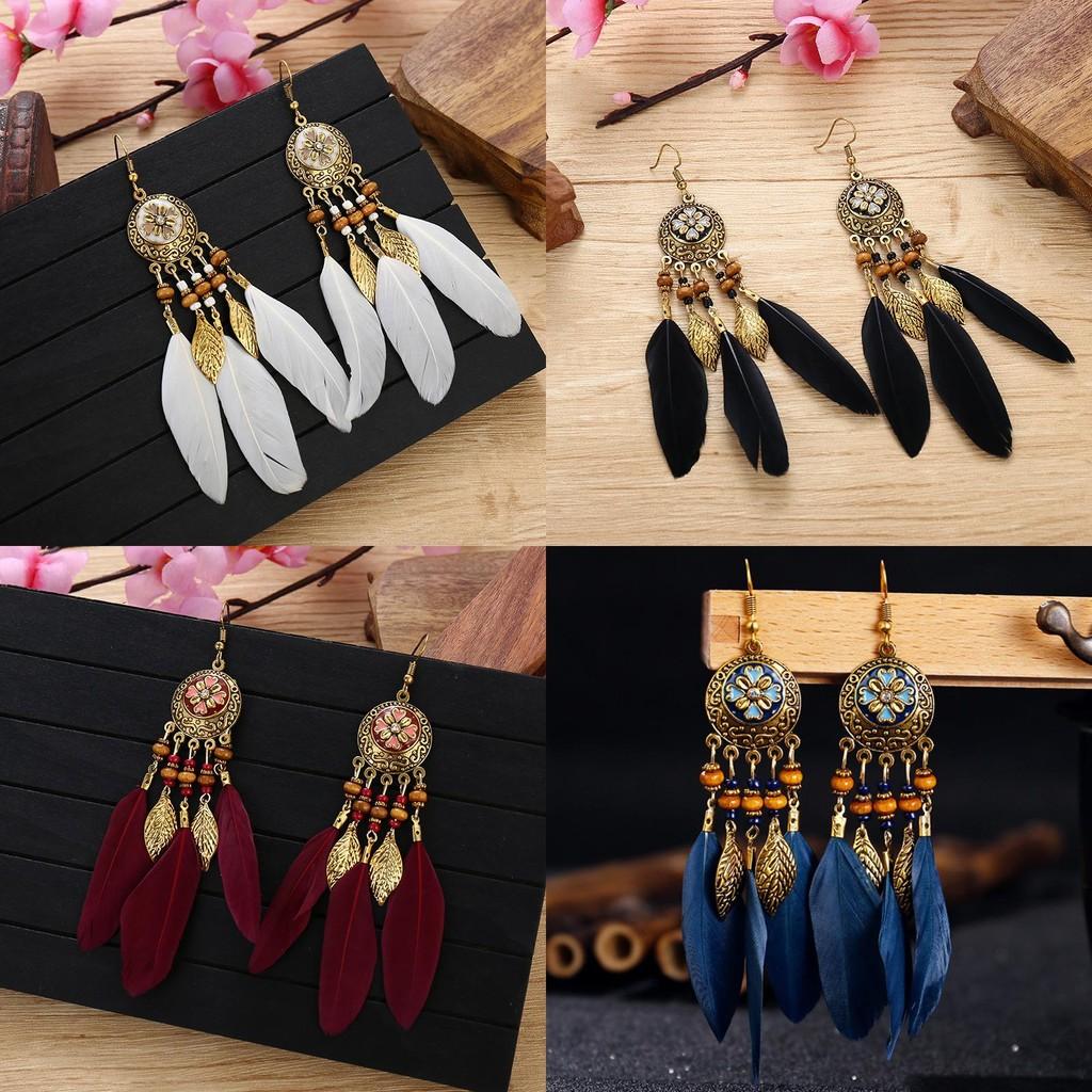 Vintage Feather Bohemian Earrings With Alloy Carving For Women Festival And Daily Use