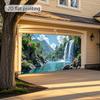 1pc Garage door sign featuring tropical waterfall and floral scenery. 2d flat printing  vivid outdoor decoration.