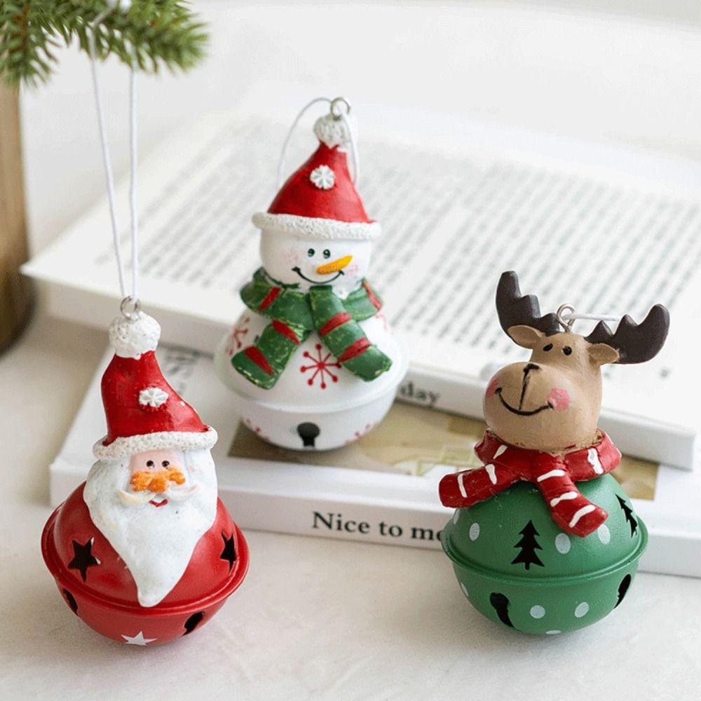 Cute Christmas Santa Bell Pendant Resin/Iron Xmas Tree Pendant New Year