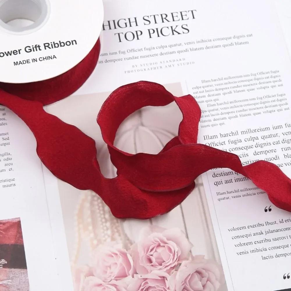 1PC 10 Yards Fishtail Yarn Ribbons 2.5cm Wave Edge Pleated Gifts Packaging Material Gift Wrapping Bouquets Chiffon Ribbon