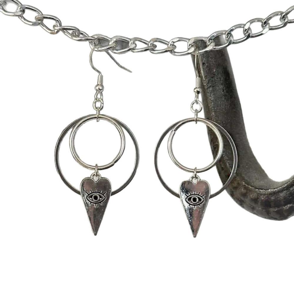 Gothic Creative Sliver Color Heart-shaped Devil's Eye Dangle Earrings for Women Halloween Party Mysterious Witch Jewelry Gifts