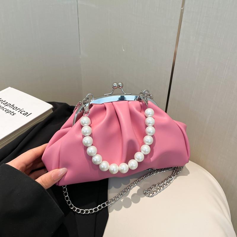Pu Cloud Bag For Women With Simulated Pearl Chain Decoration For Casual Daily Use