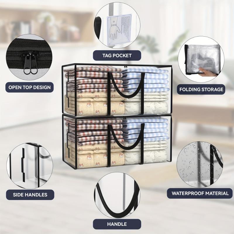 97L Gathering Mobile Storage Bag with Zipper Closure for Organizing Bedrooms, Clothing, Blanket Storage and Wardrobe Movement Clear Storage Container