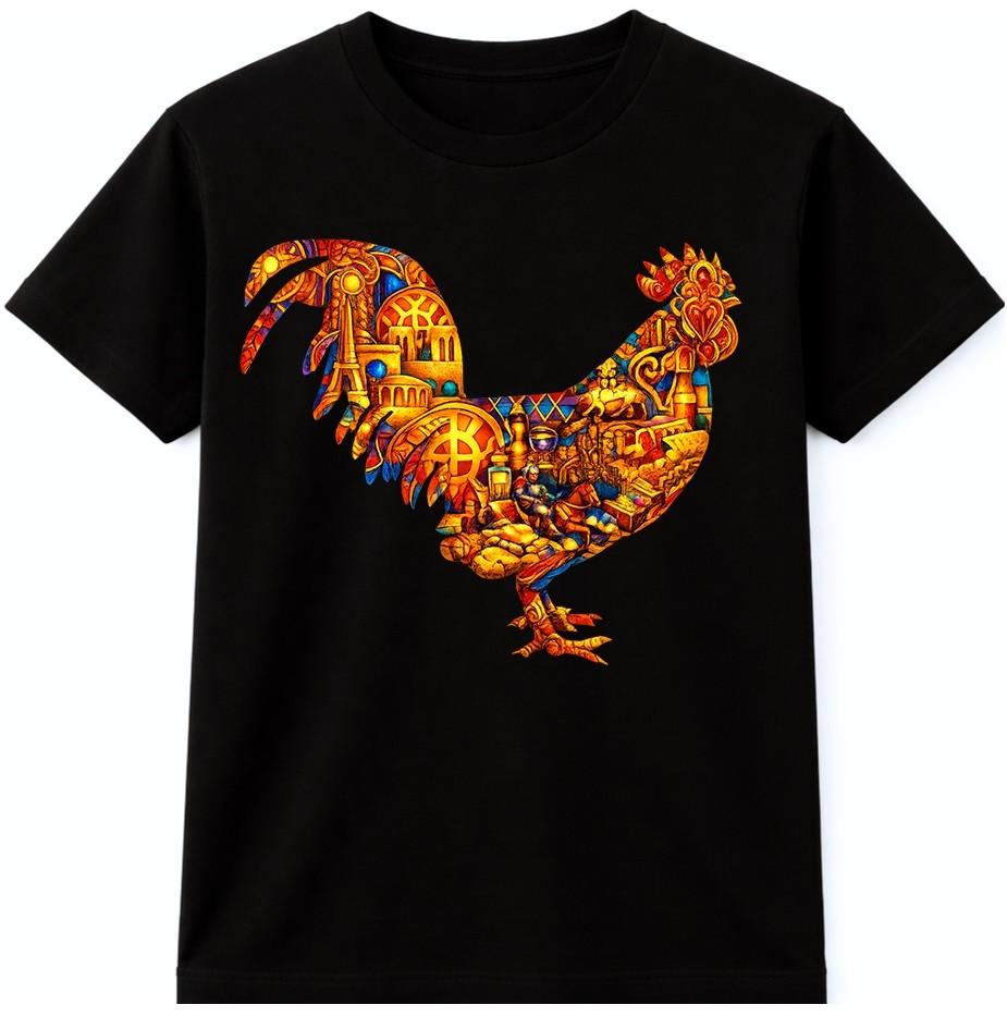 Rooster T Shirt Mosaic Art Graphic Tee Colorful Chicken Farm Country Design Top