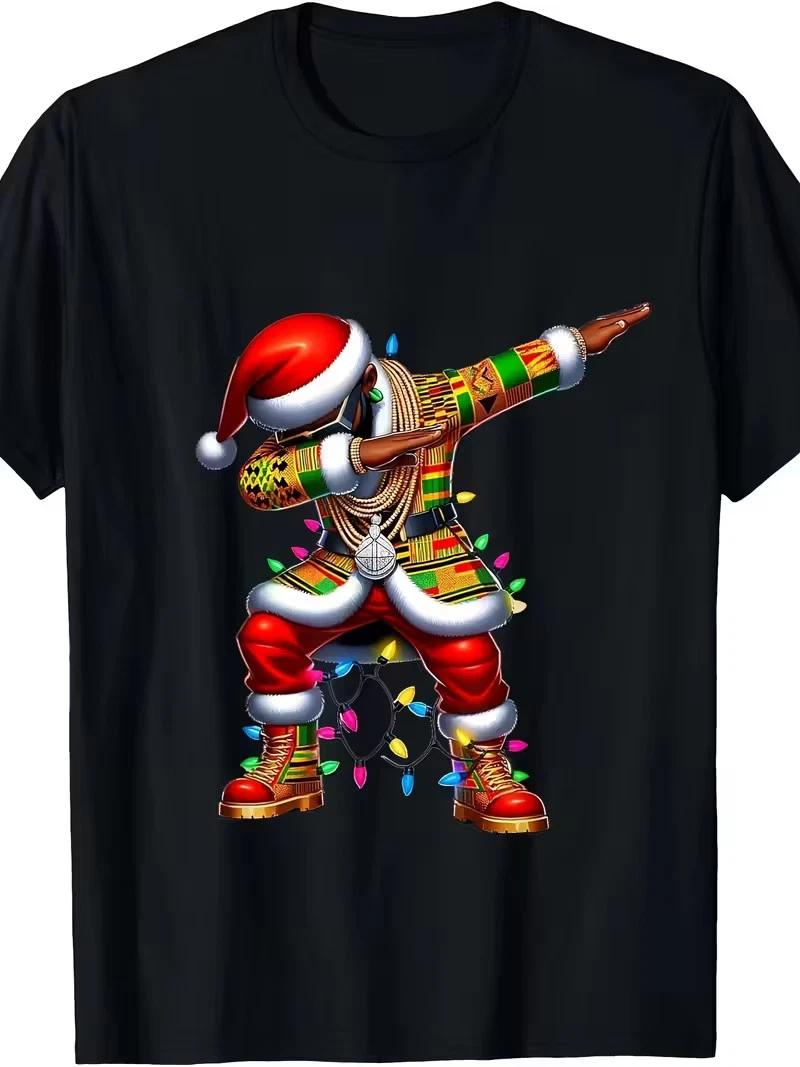 Adult Funny Dabbing Santa Claus Black African American Christmas T-Shirt - Novel M