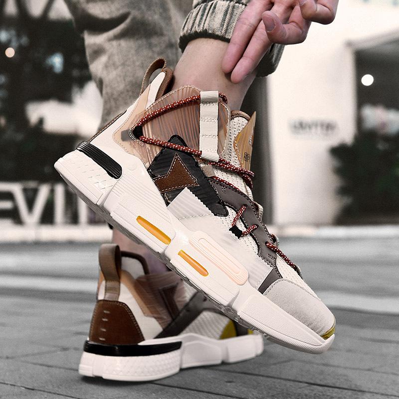 Letnie Buty Męskie Fly-woven Oddychające Wysokie Buty Deskorolkowe Dopasowanie Kolorów Buty Taty Codzienne Buty