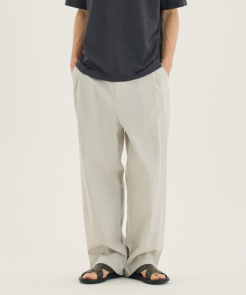 MINDBRIDGE [Couture] Wide Single-Pleat Nylon Blend String Elastic Pants - 2 Colors