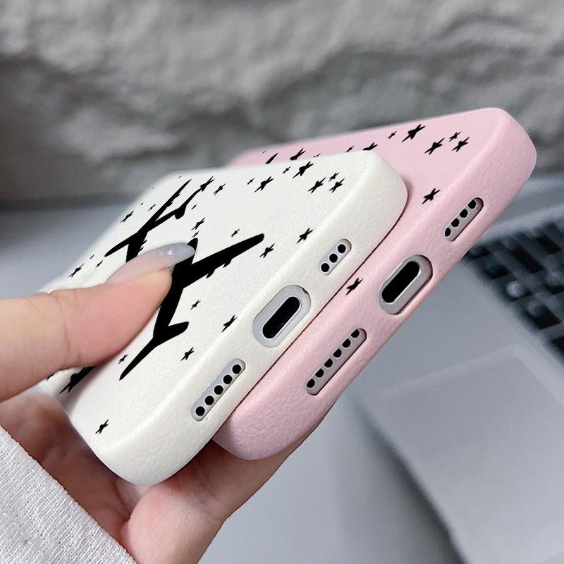 Airplane Pattern TPU Leather Texture Case For iPhone 16 Pro Max 15 Pro 14 13 12 11 Soft Matte Shockproof Lens Protection Slim Phone Cover