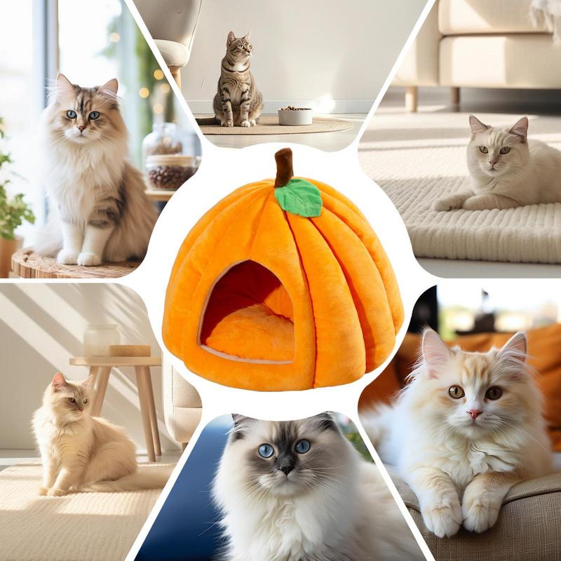 Halloween Pumpkin Shaped Cat Bed Comfortable Cave Bed Fully Wrapped Cave House for Winter Home Indoor Pet Warmth