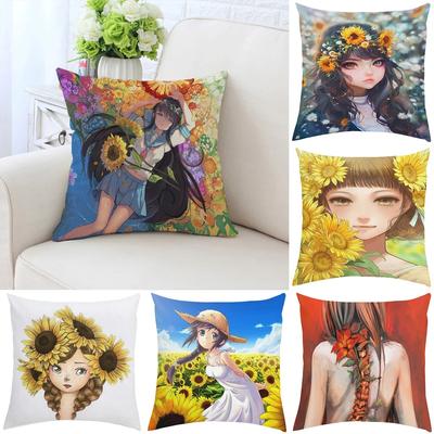 Luxus Wohnkultur Kissen Abdeckung Auto Wohnzimmer Sofa Kissen Abdeckung Sonnenblumen Mädchen Muster Kissen Abdeckung
