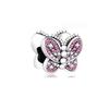 Pink Butterfly Cherry Blossom Flower Caterpillar Charm Enamel Bead fit Original Silver Bracelet Jewelry Accessories for Women