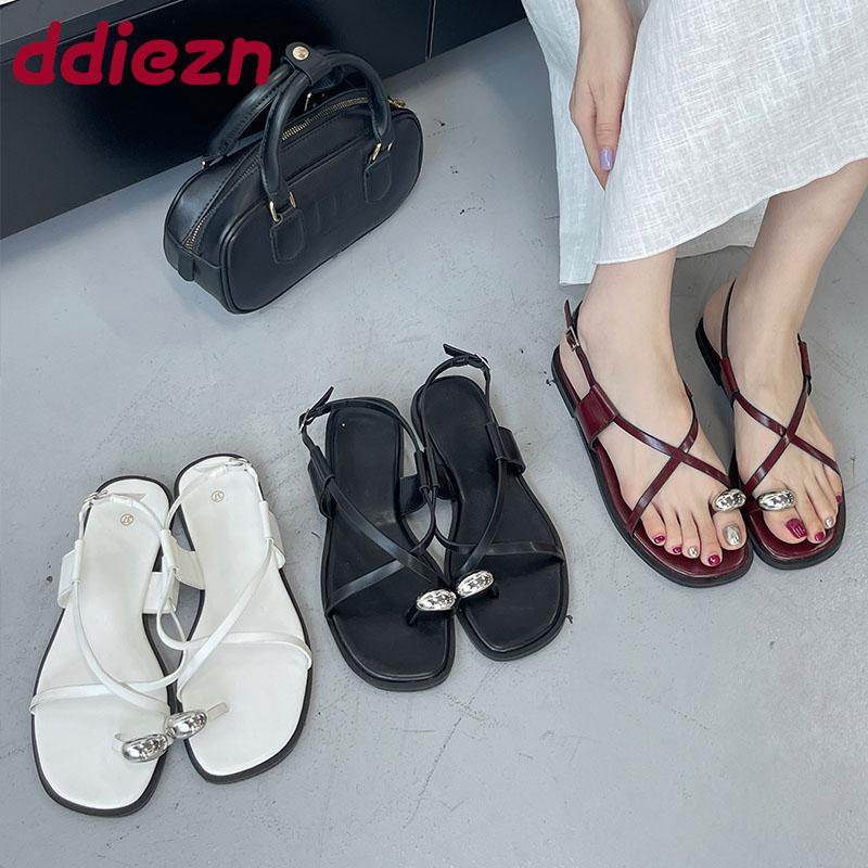 Fashion Big Size 43 Female Metal Footwear Ladies Flats Sandals Shoes Fashion Shallow Women Flats Sandals Slip On Shoes Flip Flops