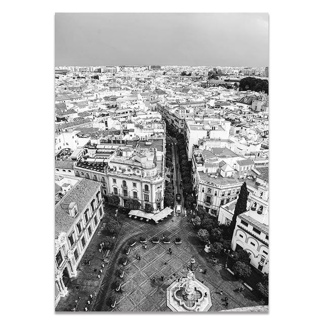 Street Scenery Canvas Paintings Home Decor Poster Print Madrid Spain Black White Landscape Modern Wall Pictures Living Room Art