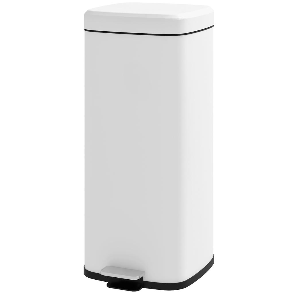 Trash Can 30L, Soft-Close Lid, Fingerprint-Proof, Foot Pedal, Metal/Plastic, 28x35x63.5 Cm, White