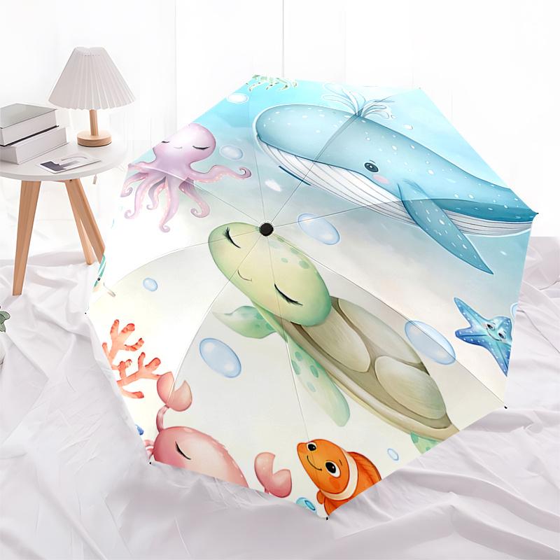 

Underwater Friends: Cute Sea Life Print Automatic Opening/Closing Umbrella with Foldable Design, Ideal for Fans and Travelers, Perfect Gift