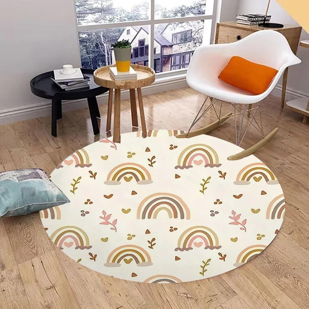 Runde Regenbogen-Wolken-Teppichmatte Teppich Heimdekoration Kinderzimmer Cartoon-Muster Bodenmatte für Wohnzimmer Kinderzimmer Schlafzimmer Dekoration