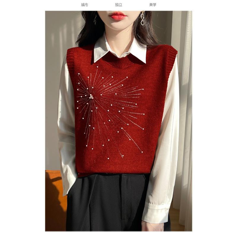 Damen S Rundhals Ärmellos Strickweste Pullover Lässig