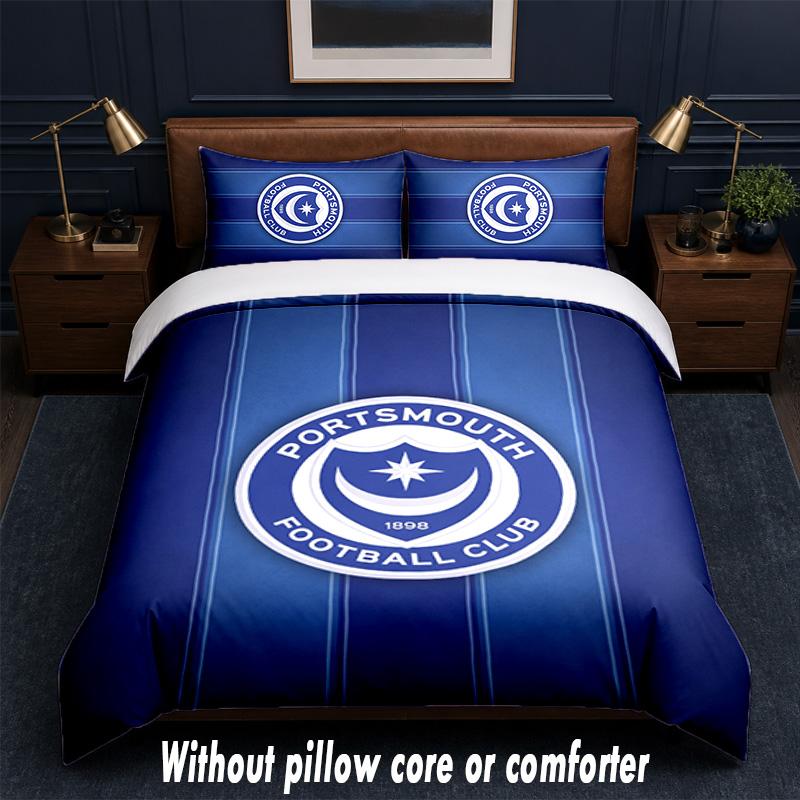Portsmouth FC Design Bed Bedding Set 1 Duvet Cover + 2 Pillowcases Soft Breathable Household Bed Linens
