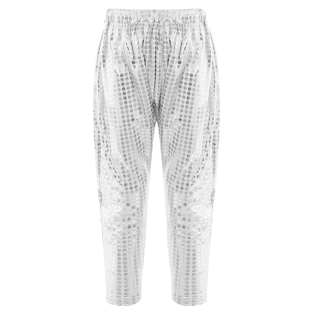 Pantaloni Street Dance Unisex per Bambini Vita Elastica Pantaloni a Carota Pantaloni Harun Pantaloni da Performance con Paillettes Lucide