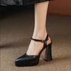 Fashion Spring and Autumn Women's Shoes Mary Jane Suede Solid Color High Heels Waterproof Platform Single Shoes Uniform Shoes for Women