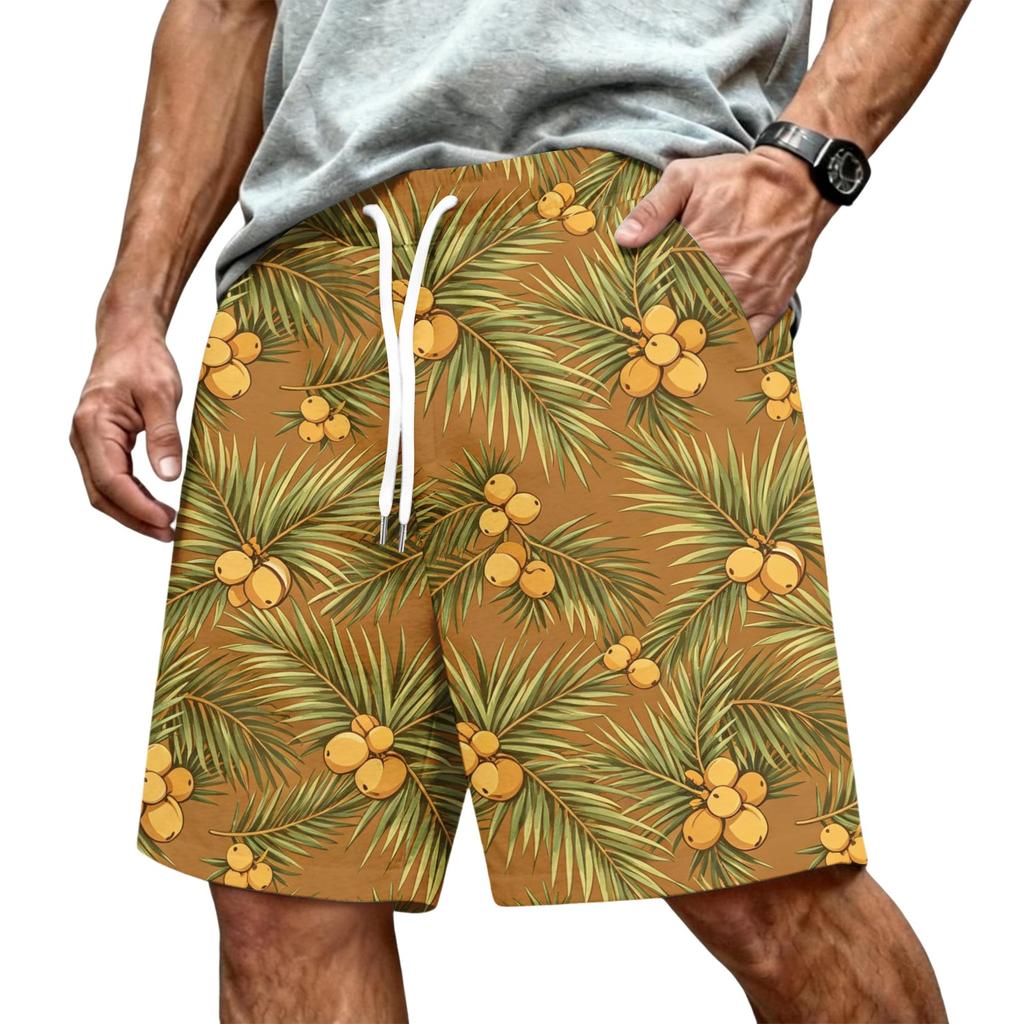 Men's Hawaiian Drawstring Elastic Waist Mesh Shorts for Summer Beach Vacation