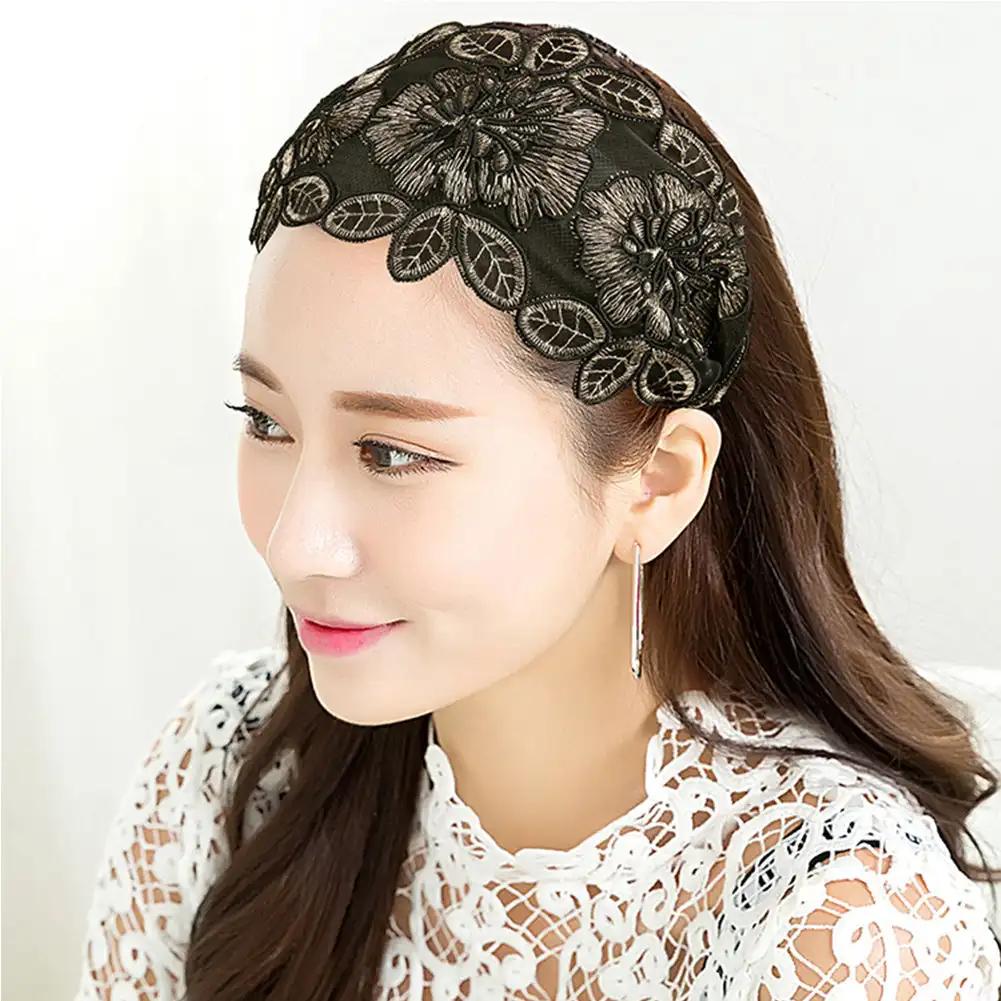 Elegant Wide Hook Flower Hair Hoop Head Band for Women Headwear Lace Flowers Headband Hairband Girls Hair Accessories Headdress