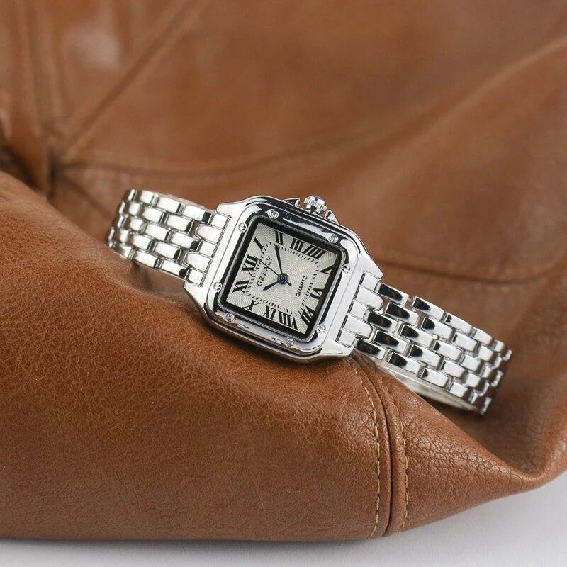 Luxury Square Women's Watches Brand Ladies Quartz Wristwatch Classic Silver Simple Femme Steel Band Relogio Feminino