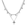 Women  Zircon Cross Pendant Necklace For Women Girl Double Layer Clavicle Chain Necklace Punk Party Jewelry