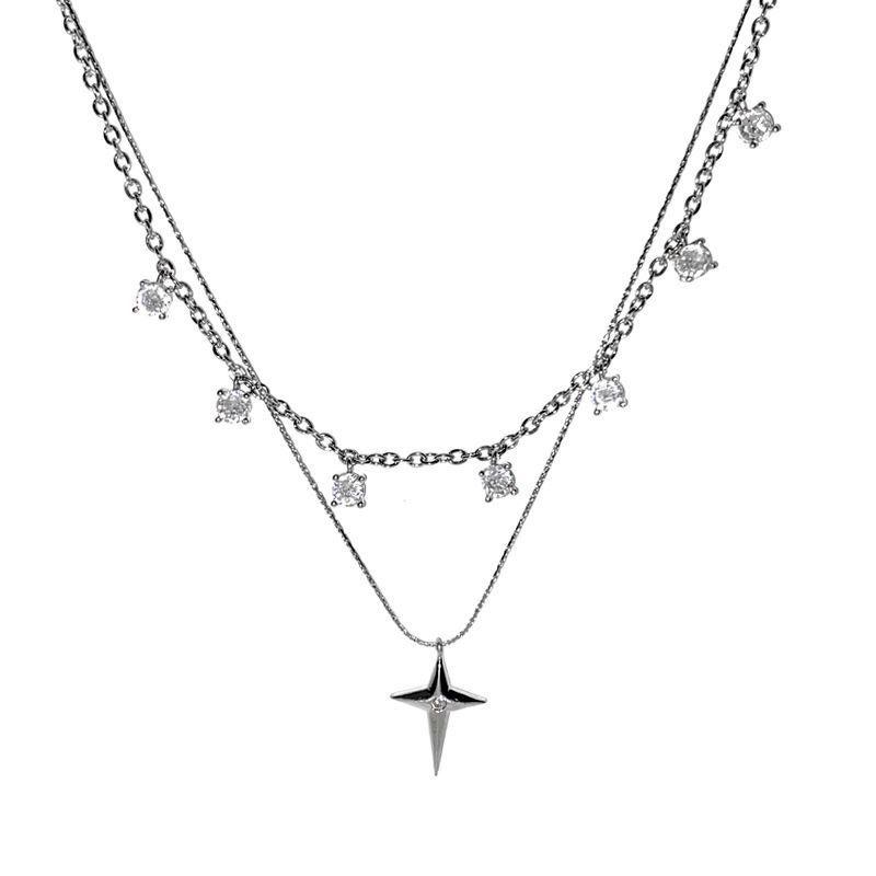 Women  Zircon Cross Pendant Necklace For Women Girl Double Layer Clavicle Chain Necklace Punk Party Jewelry