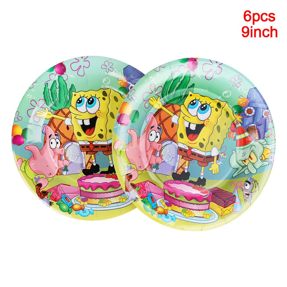 Cartoon SpongeBob Birthday Party Themed Disposable Tableware Balloon Set Party Hat Mask Napkin Horn Banner Backdrop Baby Shower