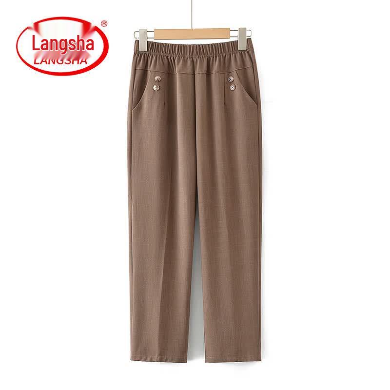 LangSha Women s Summer High-Waist Casual Straight-Leg Pants XL