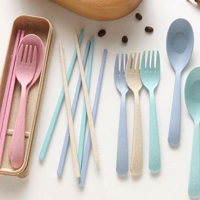 3Pcs Portable Tableware Set Eco-Friendly Chopsticks Spoon Fork Plastic Cutlery with Box for Students Office Workers