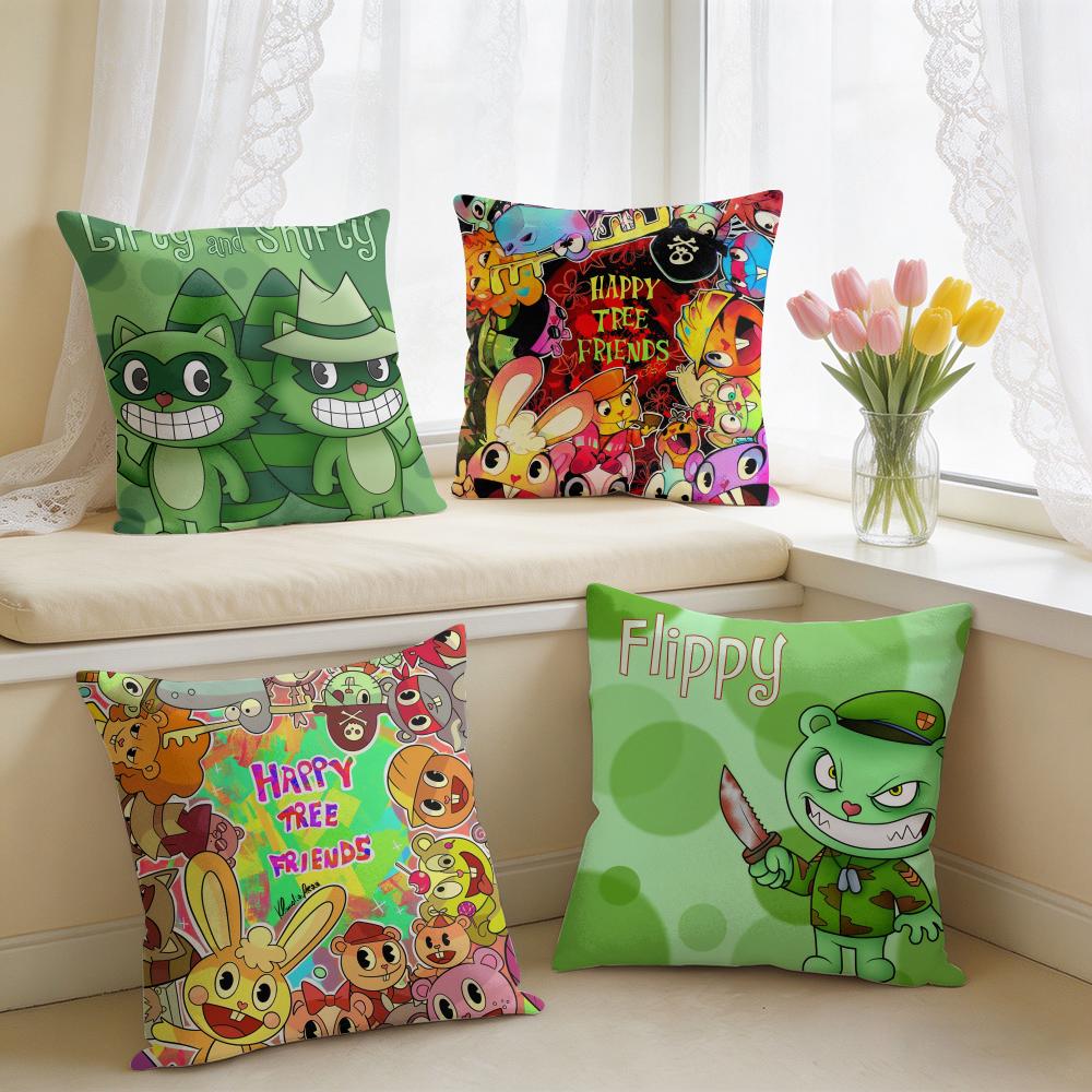 Cartoon Happy TTree Friends Cushion Cover Square Short Plush Pillow Case Living Room Sofa Home Decor Funda X