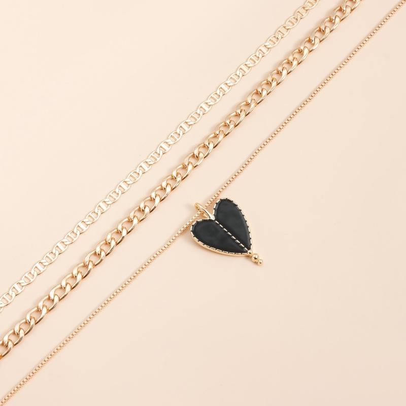 Elegant Drip Glaze Heart Charm Necklace Multi Layering Pendant Jewelry Accessory Adjustable Length Retro Design