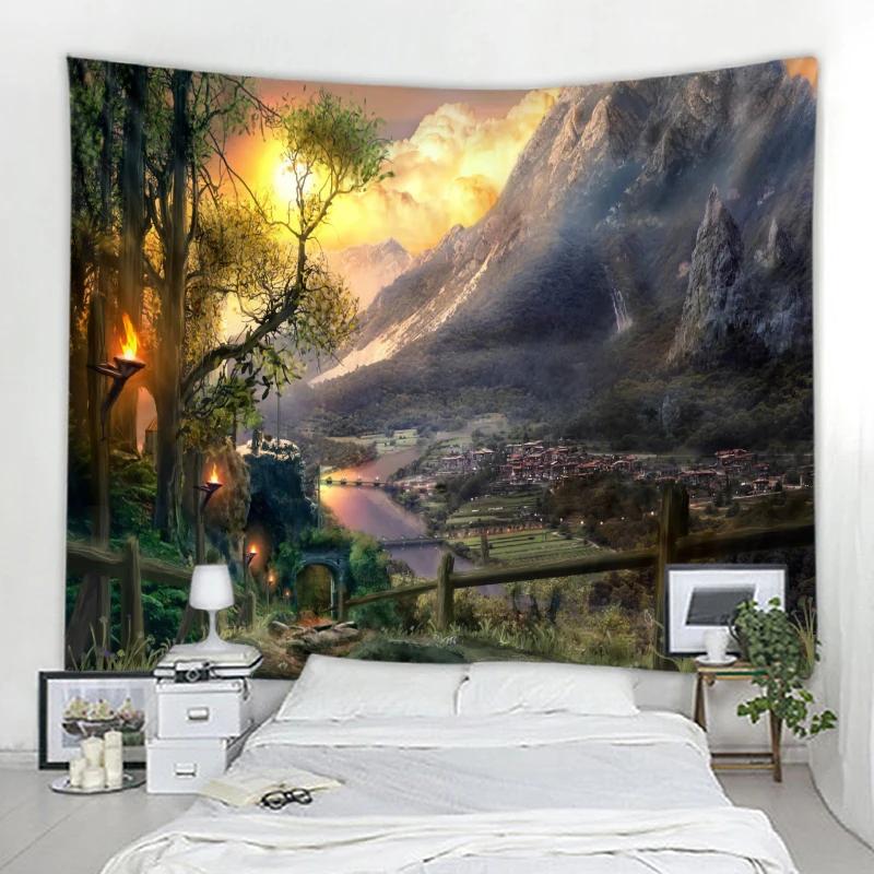 Grassland Forest Eye Protection Tapestry Green Landscape  Bohemian Style Home  Aesthetic  Design