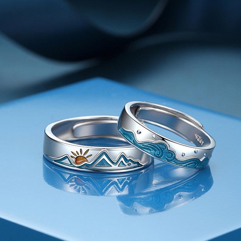 Shan Hai Qing Yuan Sterling Silver Couple Rings: Elegant Wedding Bands, Perfect Christmas Gift for a Girlfriend