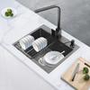16x12 Inch Stainless Steel Kitchen Sink – 201 Stainless Steel with Nano Coating – Complete Set with Faucet, Soap Dispenser & Drain Basket – Black/Grey