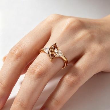 Light luxury style hot sale inlaid horse eye shape synthetic zircon women's ring gold women's ring manufacturer
