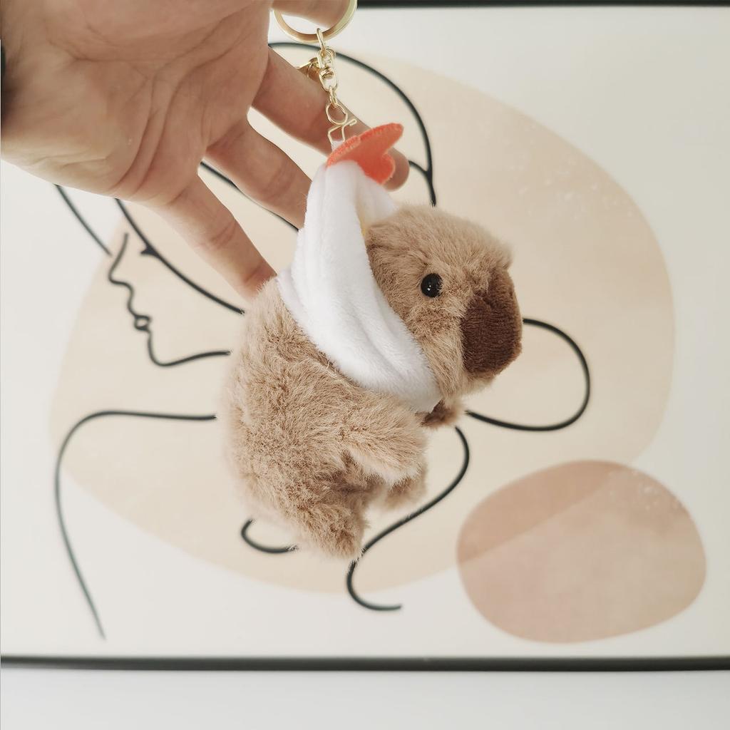 Keychain Capybara Plush With Chicken Hat Adorable Soft Bag Charm Toy