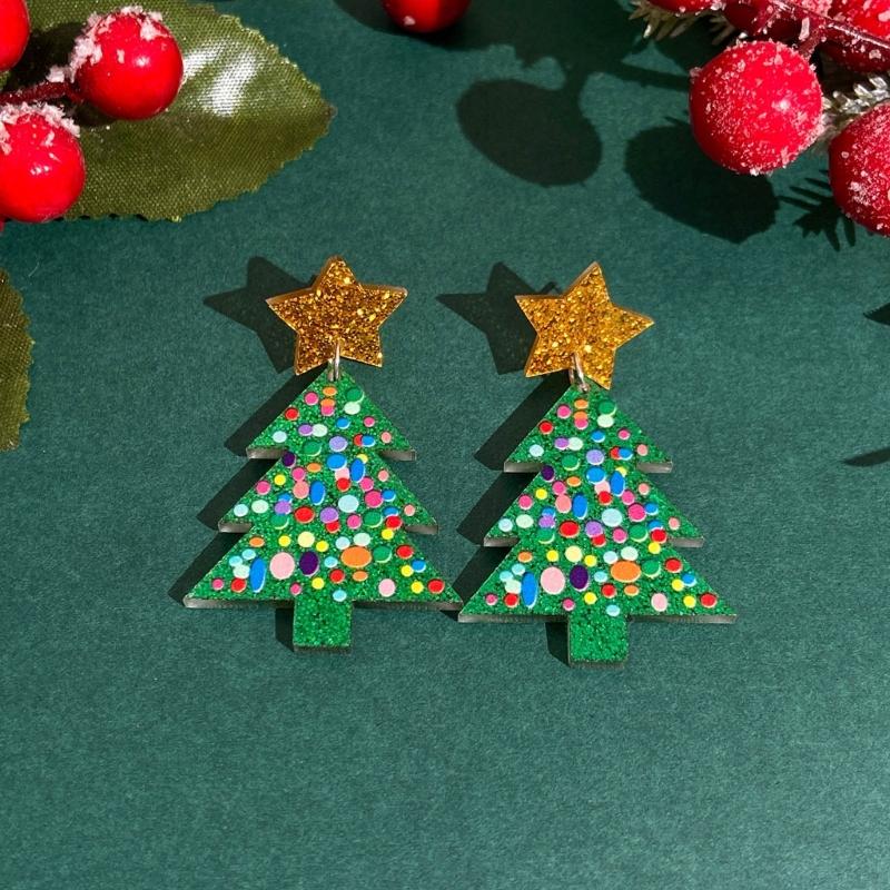 2 Pcs Novel Christmas Tree Stud Earrings All-matched Temperament Sequins Stud Earrings Multicolour Rainbow Earrings